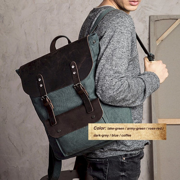 Fashion Leather Canvas Backpack for School or Hiking