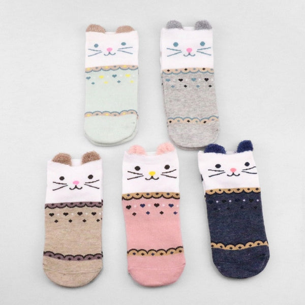 5 Pairs of Cotton Women's Socks Featuring Various Animals