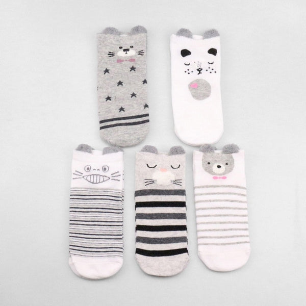 5 Pairs of Cotton Women's Socks Featuring Various Animals