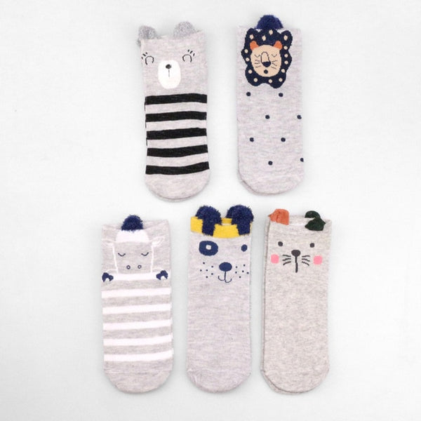 5 Pairs of Cotton Women's Socks Featuring Various Animals