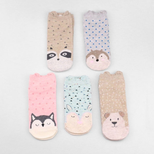 5 Pairs of Cotton Women's Socks Featuring Various Animals