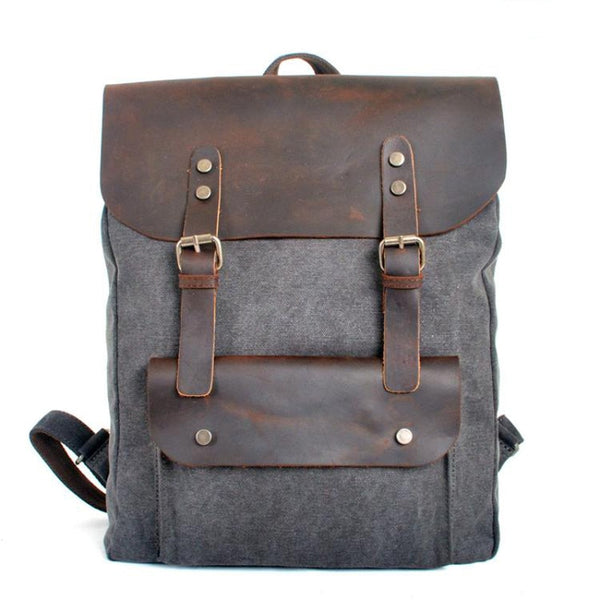 Fashion Leather Canvas Backpack for School or Hiking