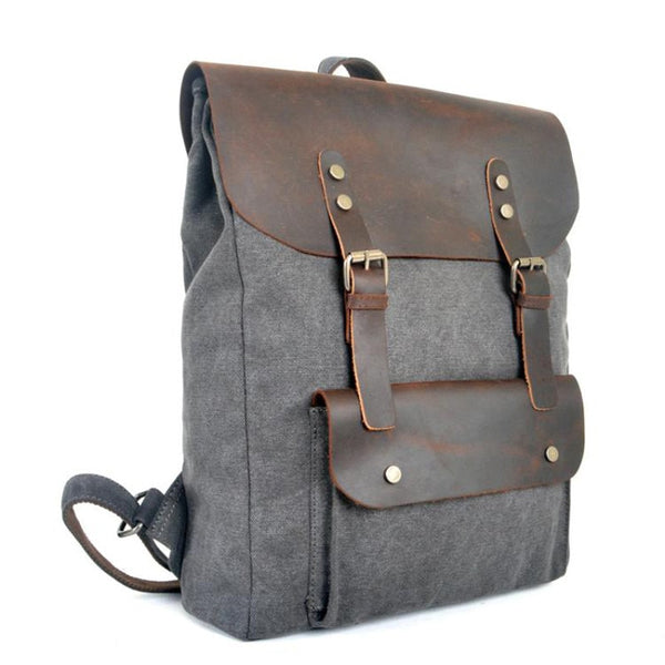 Fashion Leather Canvas Backpack for School or Hiking