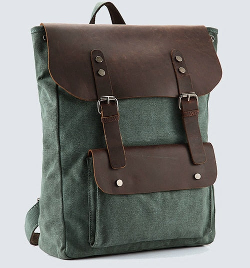 Fashion Leather Canvas Backpack for School or Hiking