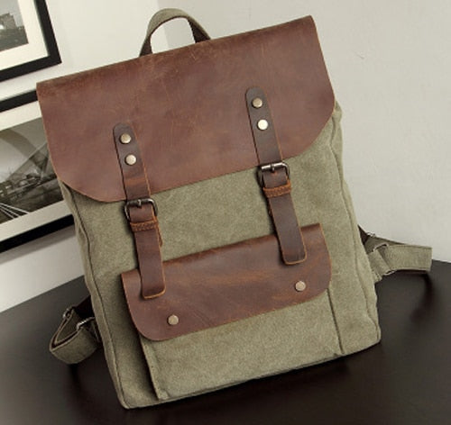 Fashion Leather Canvas Backpack for School or Hiking