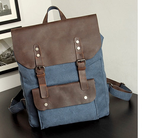 Fashion Leather Canvas Backpack for School or Hiking