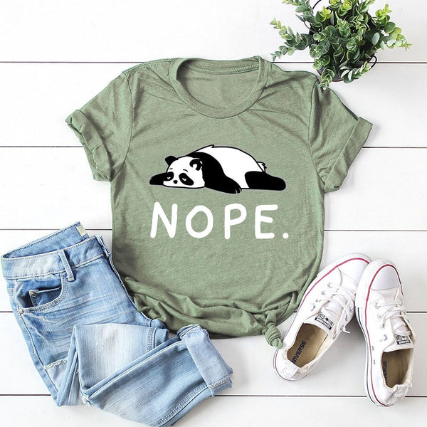 Cute Lazy Panda Nope Print Short Sleeve Women's T Shirt