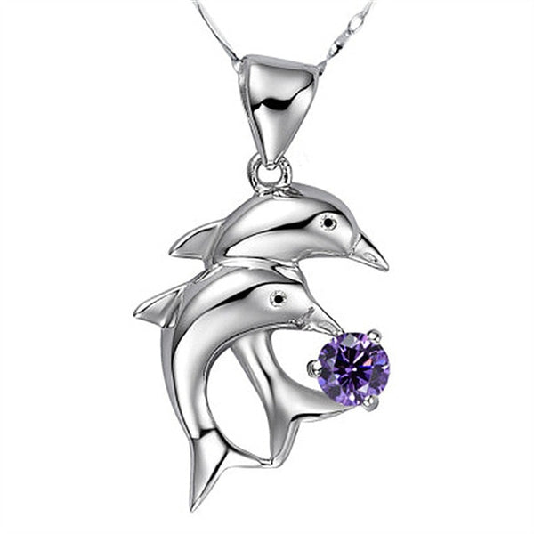 Romantic Dolphin Crystal Pendant Necklace