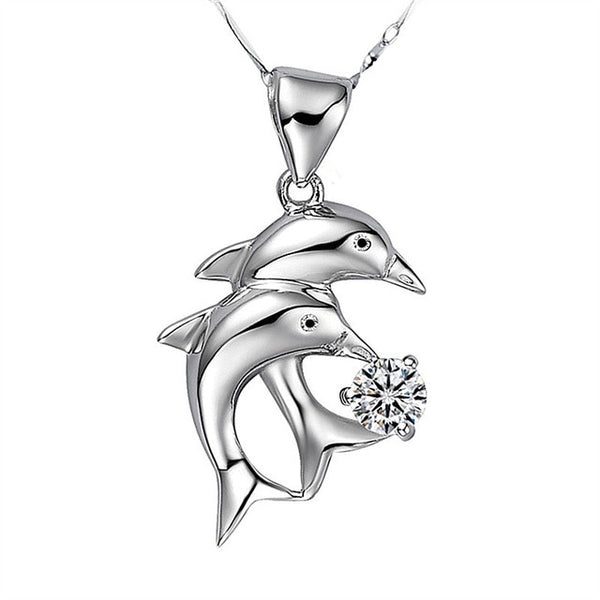 Romantic Dolphin Crystal Pendant Necklace