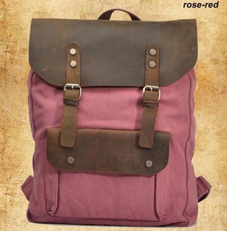 Fashion Leather Canvas Backpack for School or Hiking