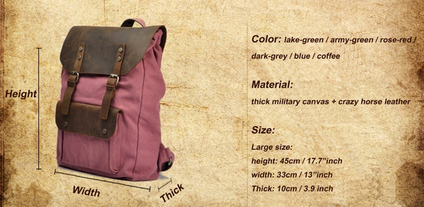 Fashion Leather Canvas Backpack for School or Hiking